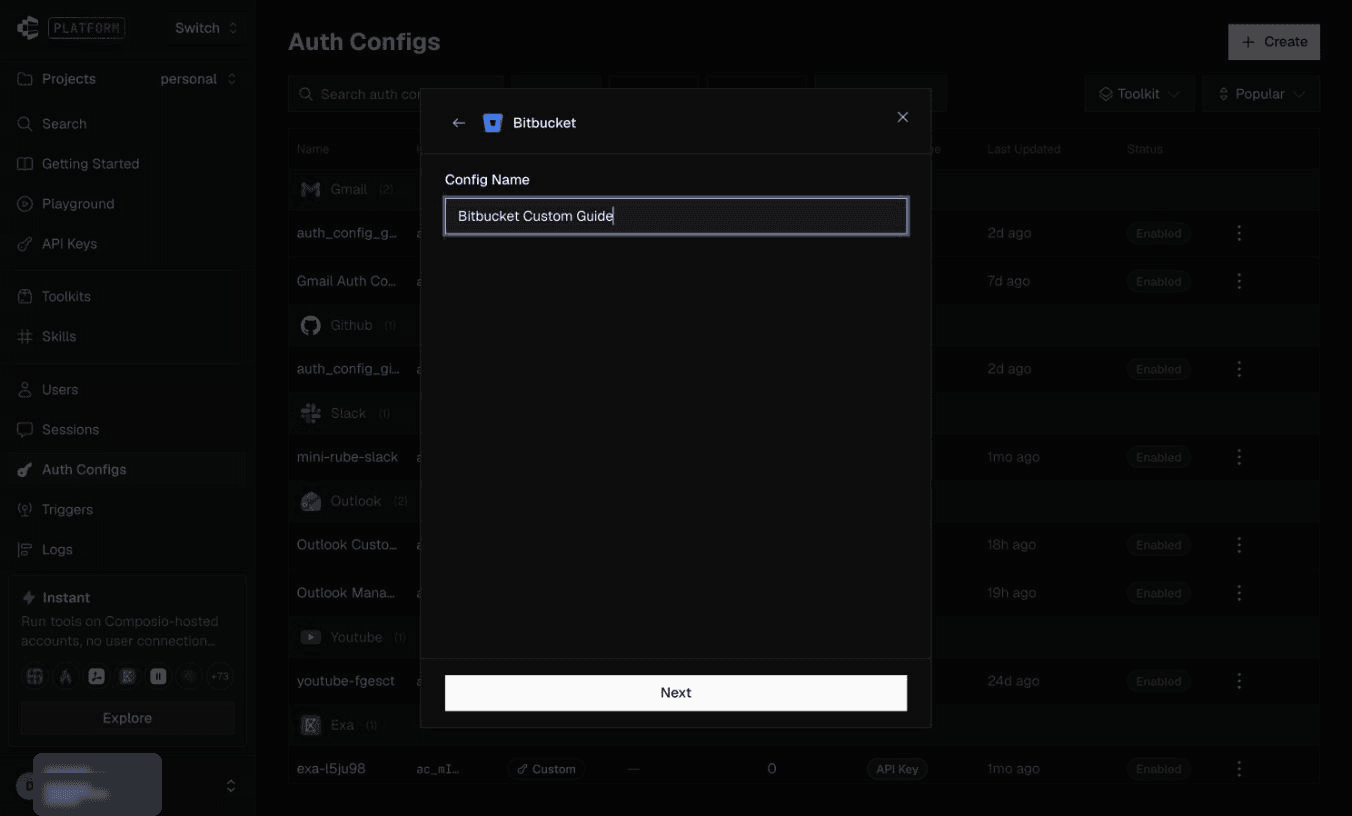 Bitbucket auth config name