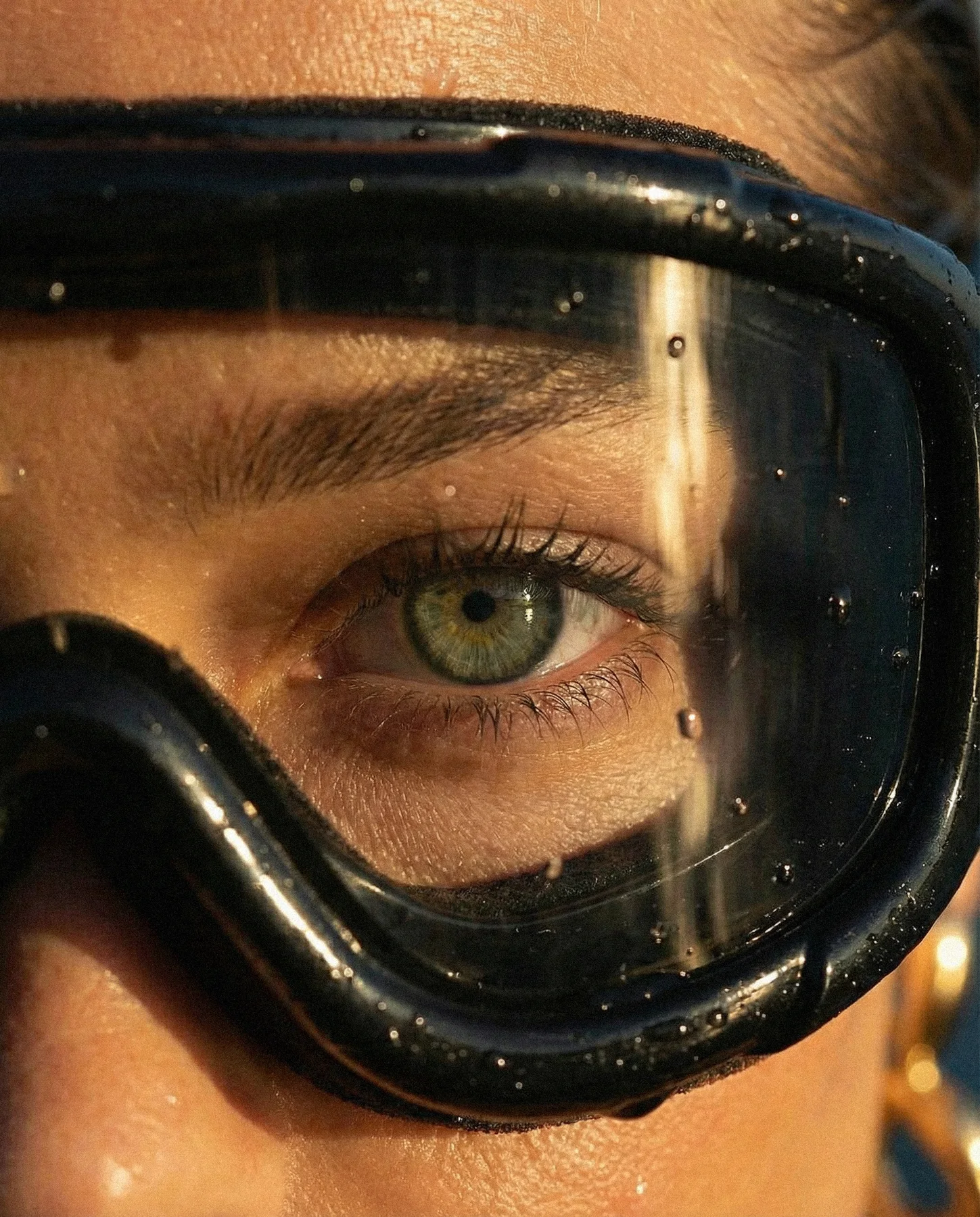 Swim goggles on wet skin