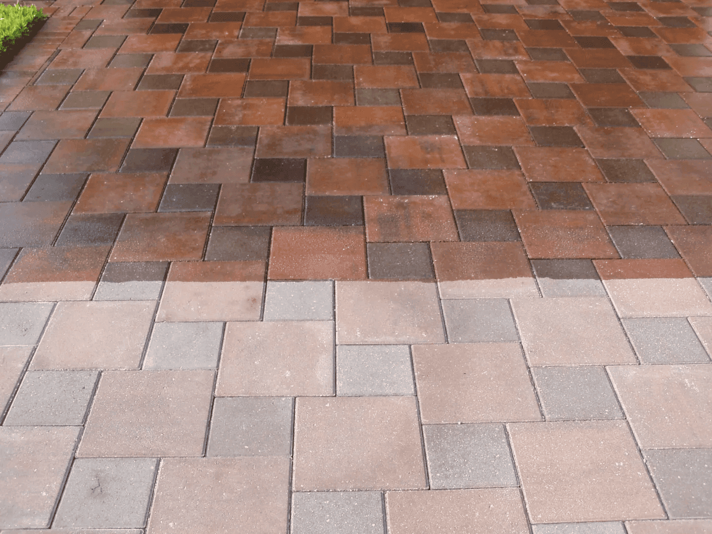 Pavé uni en béton multicolore formant une allée décorative.