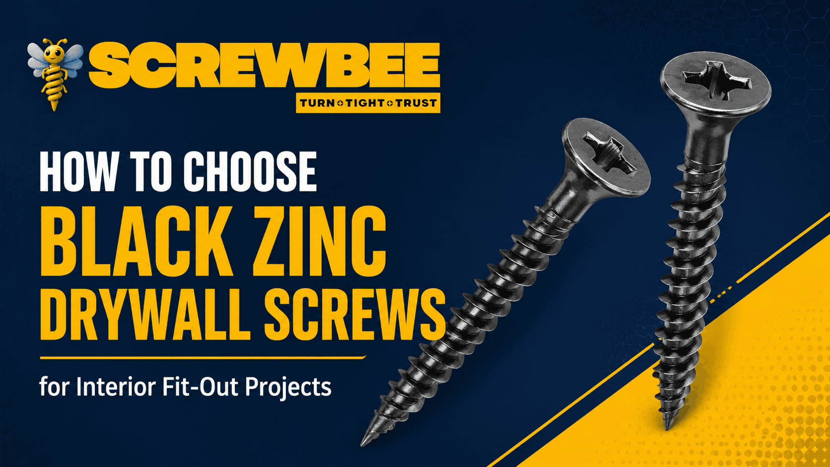 Black Zinc Drywall Screws for interior fit-out projects by Screwbee