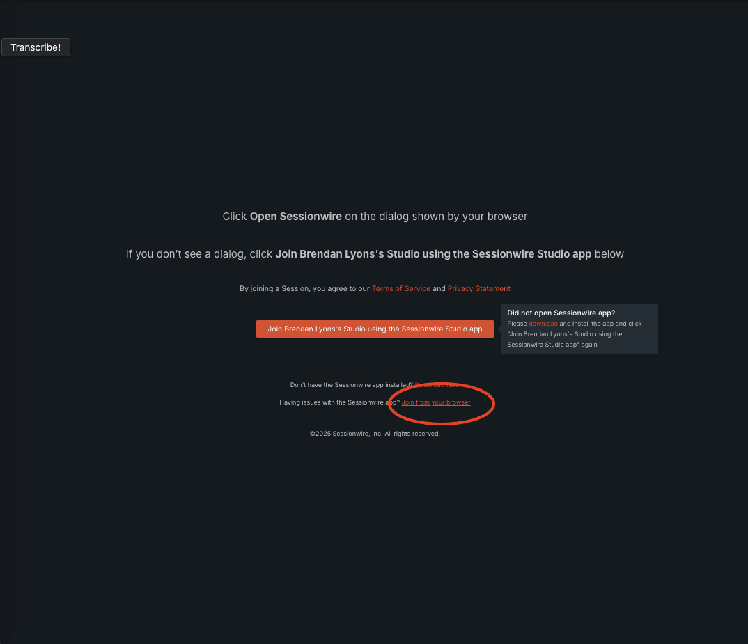 Sessionwire browser join process – Step 1