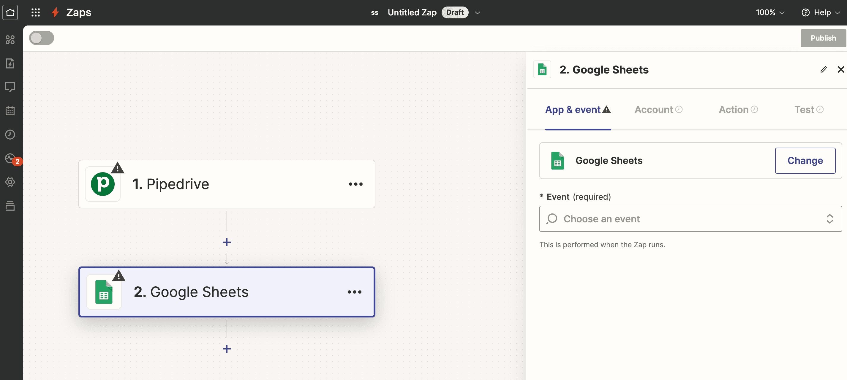 Zapier connection page 