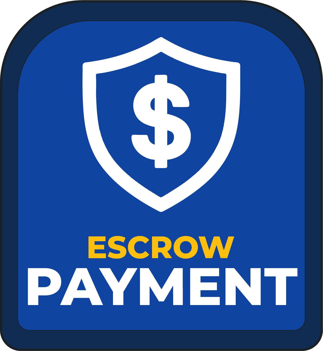 Icon featuring a shield and dollar sign, with the text "ESCROW PAYMENT" on a blue background.