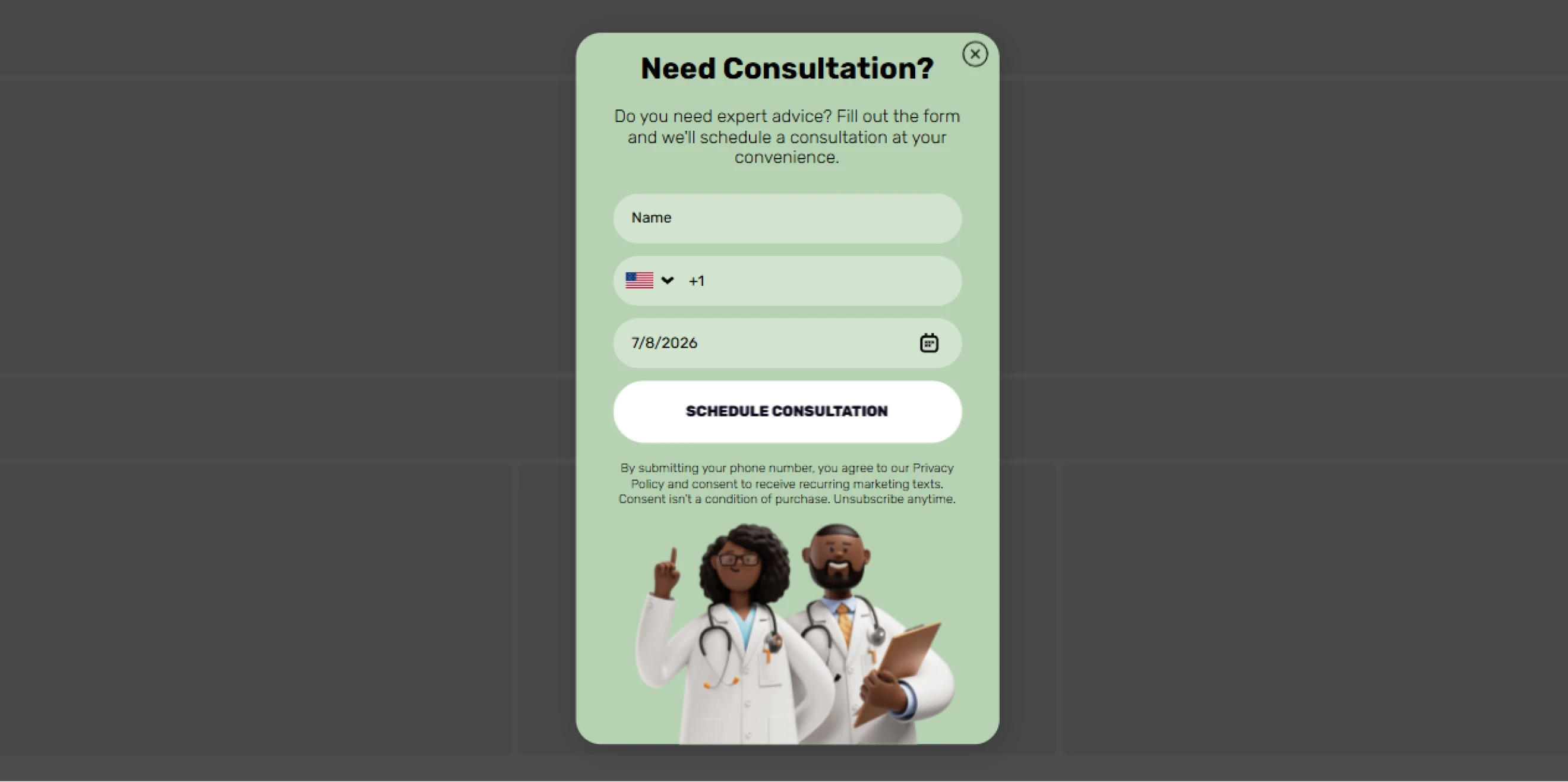 Claspo contact form template to request a callback