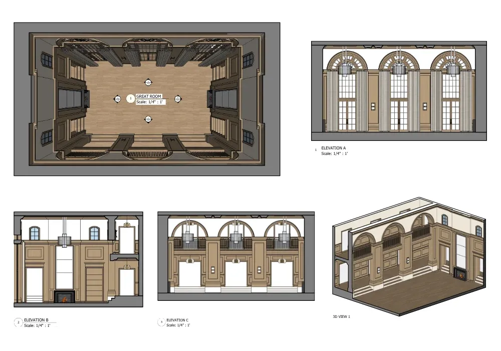Living room floor plans and elevations