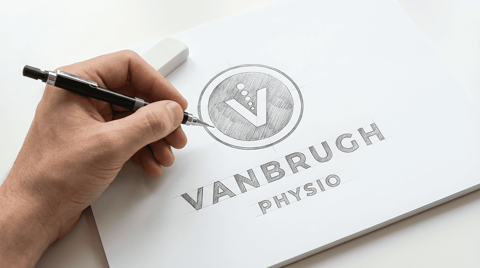 Vanbrugh Physio logo mark sketchbook draft by Huw Mathias