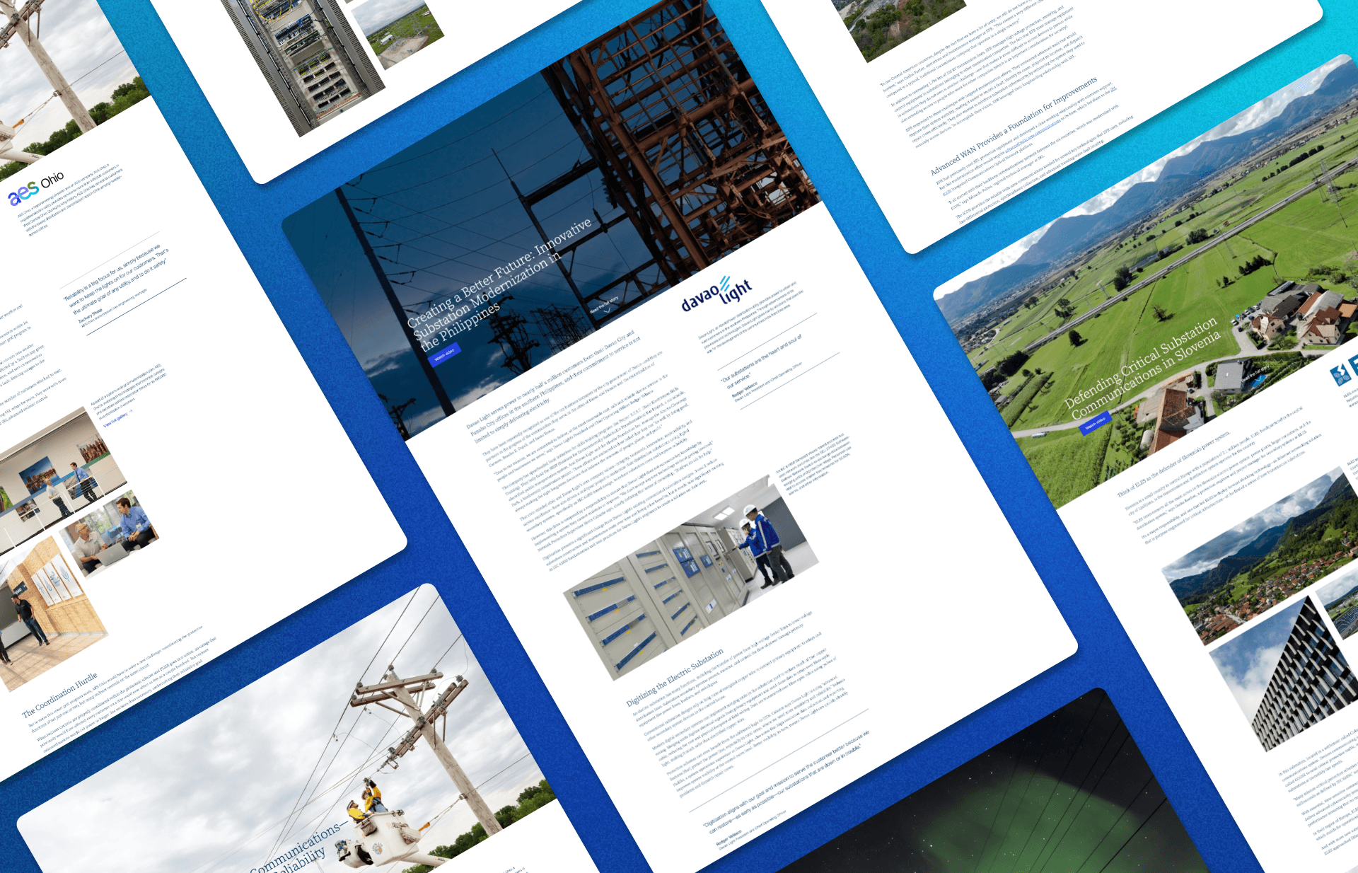 A grid of various customer story web pages