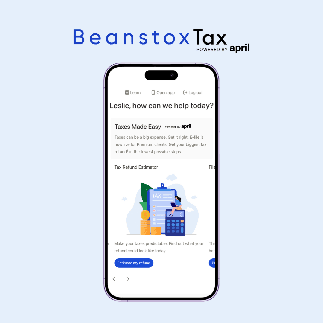 Beanstox tax powered by april taxes estimate refund 