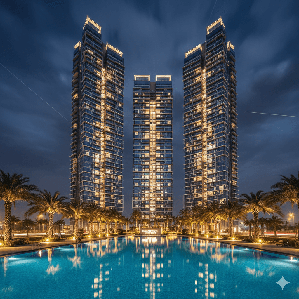 Architectural view of the 3 twin high-rise towers, Smart World The Edition, Gurgaon