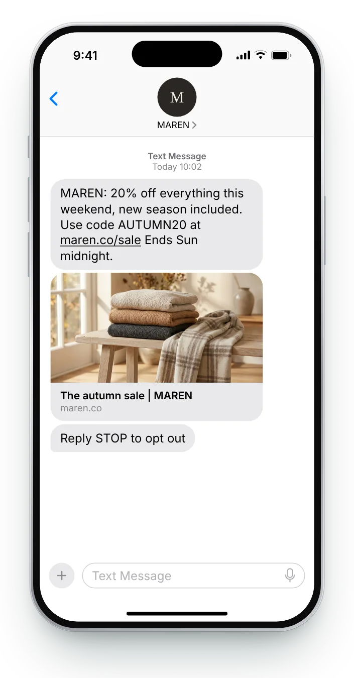 SMS promotional sms templates message on an iPhone