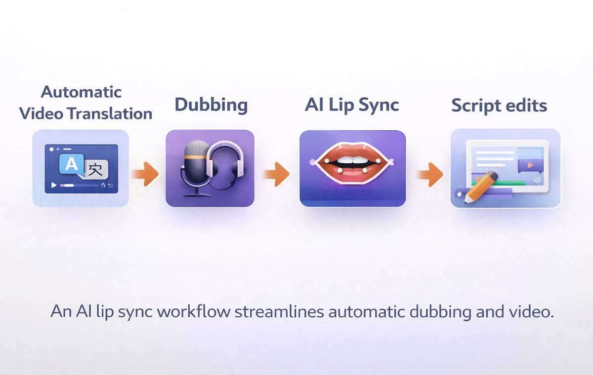 workflow visual showing Automatic Video Translation