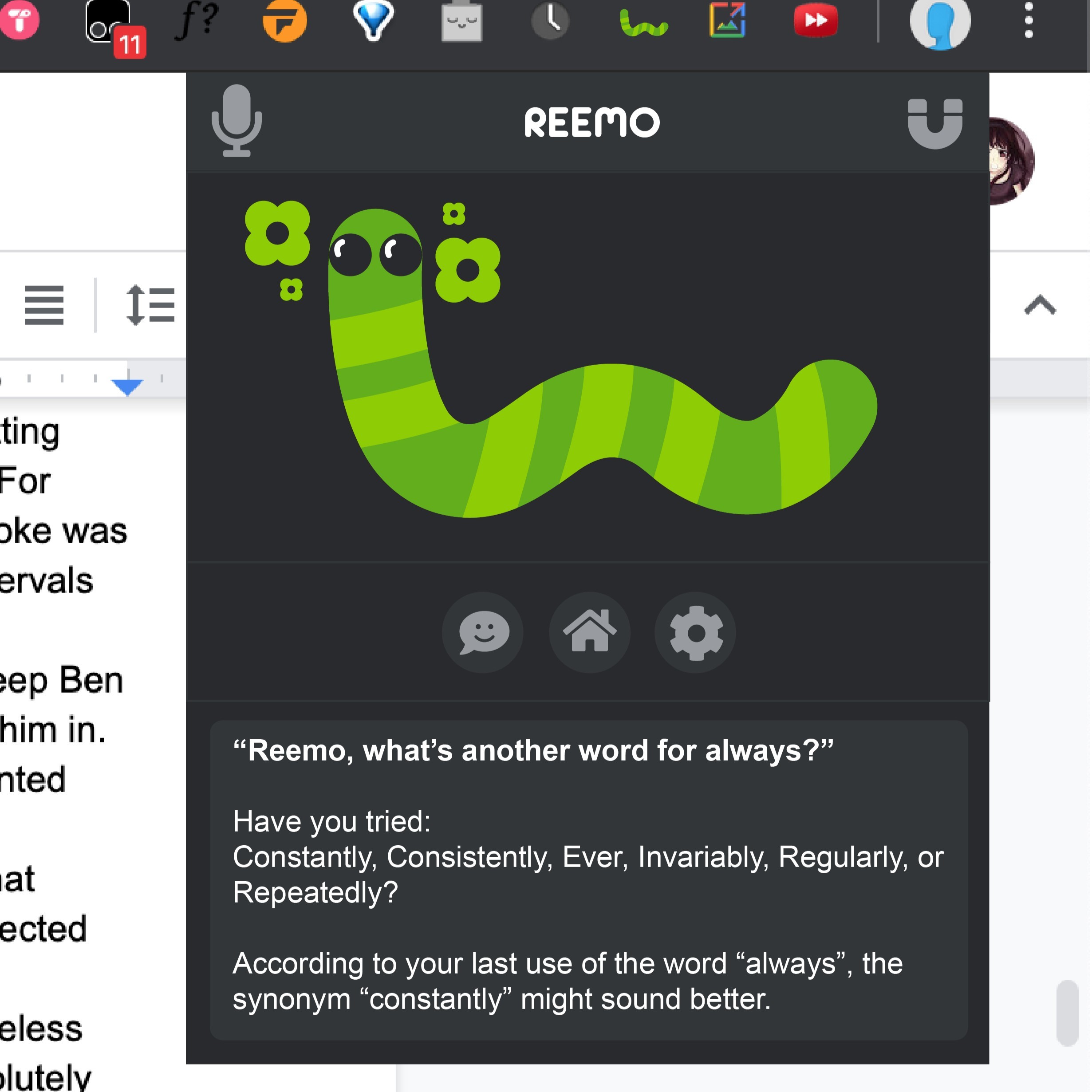 Reemo listens as the user types, offering encouragement.