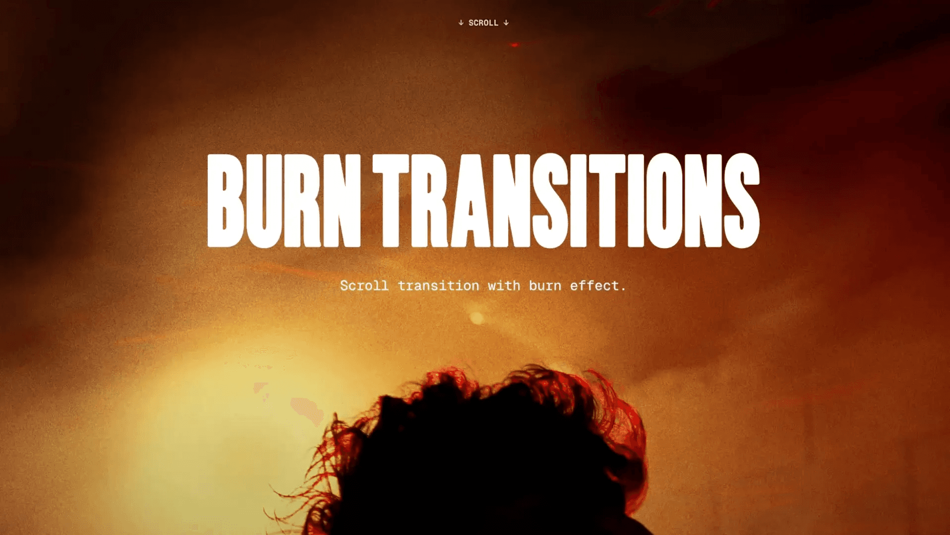 Burn transitions scroll effect with dramatic fire background