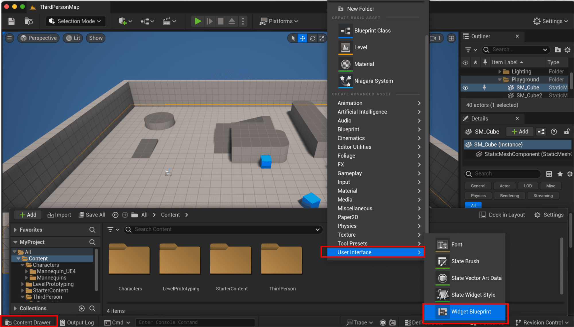 Create a new Widget Blueprint.