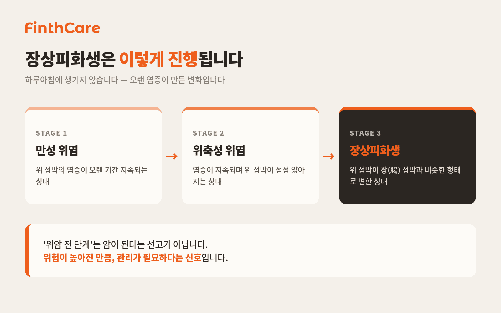 장상피화생 3단계 진행, 만성위염, 위축성위염, 장상피화생 