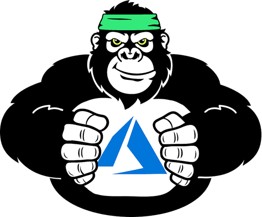 This illustration depicts a strong gorilla wearing a green headband, gripping a colorful cloud logo combining red, yellow, blue, and green elements, suggesting themes of technology and power.