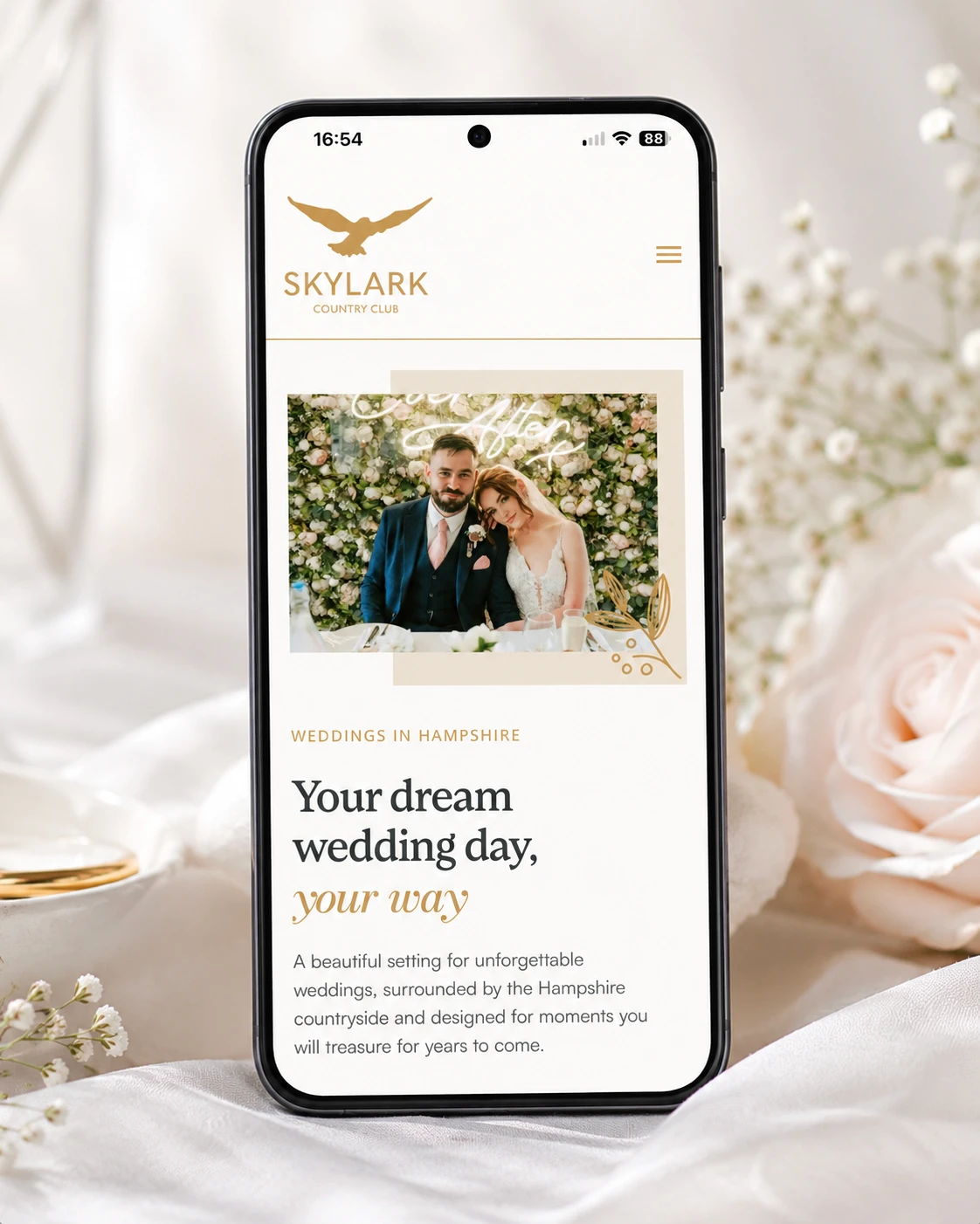 Skylark Country Club wedding website on phone