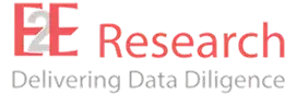 The image displays a logo with the text "E2E Research" in bold, red lettering, accompanied by the slogan "Delivering Data Diligence" in smaller grey font, reflecting a focus on reliability and precision in research services.