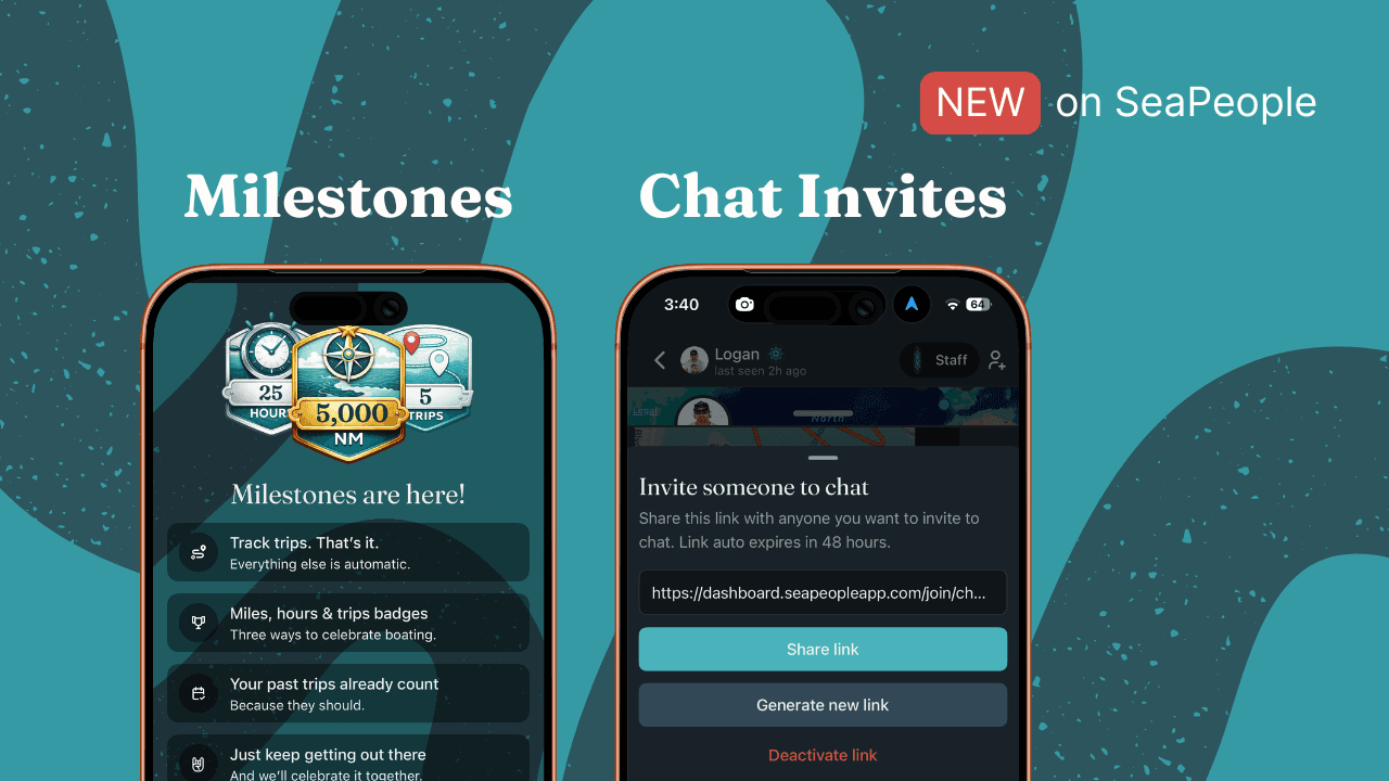 SeaPeople v3.1.0 announcement featuring new Milestones and Chat Invites