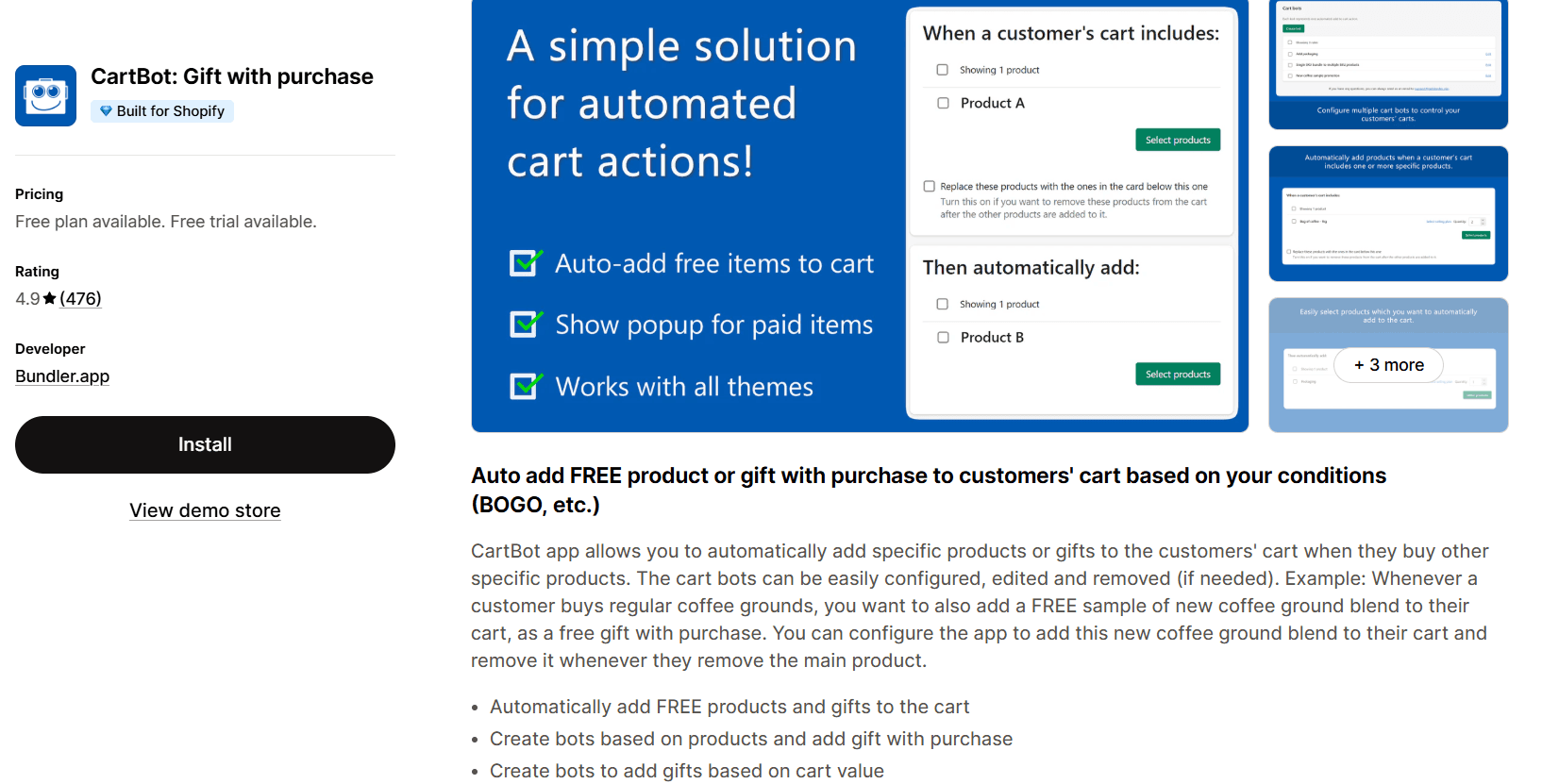 CartBot: Gift with purchase on the Shopify App Store