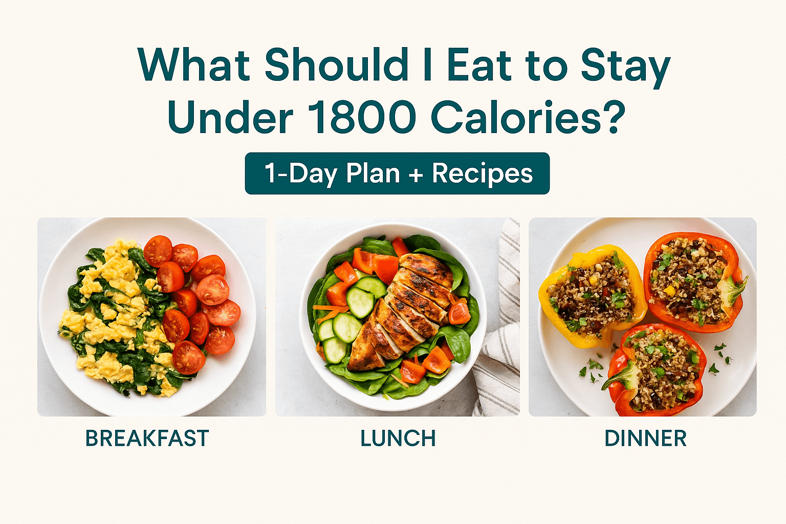 picture showing 3 meals of day to eat under 1800 calories a day