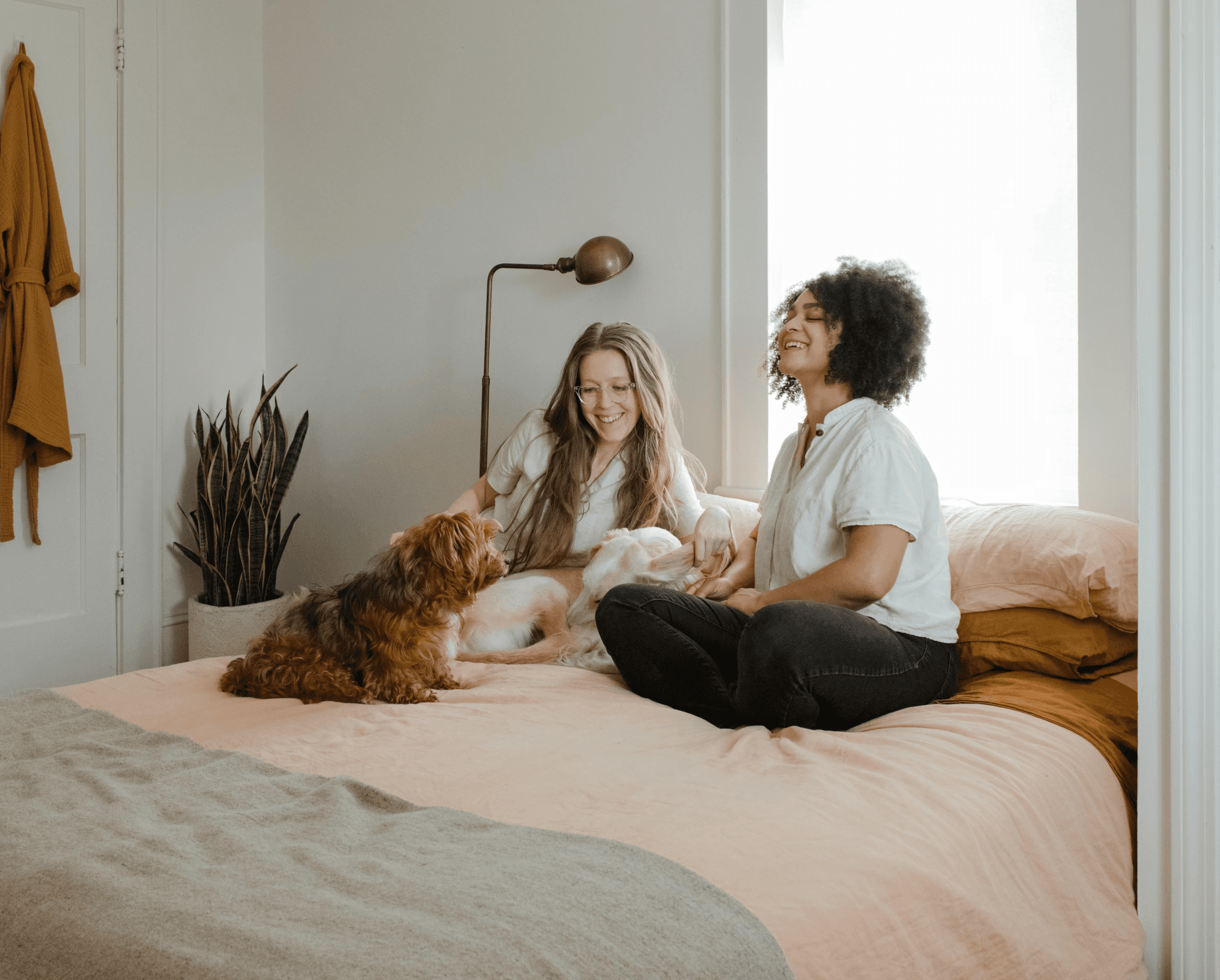 Two girls and dog