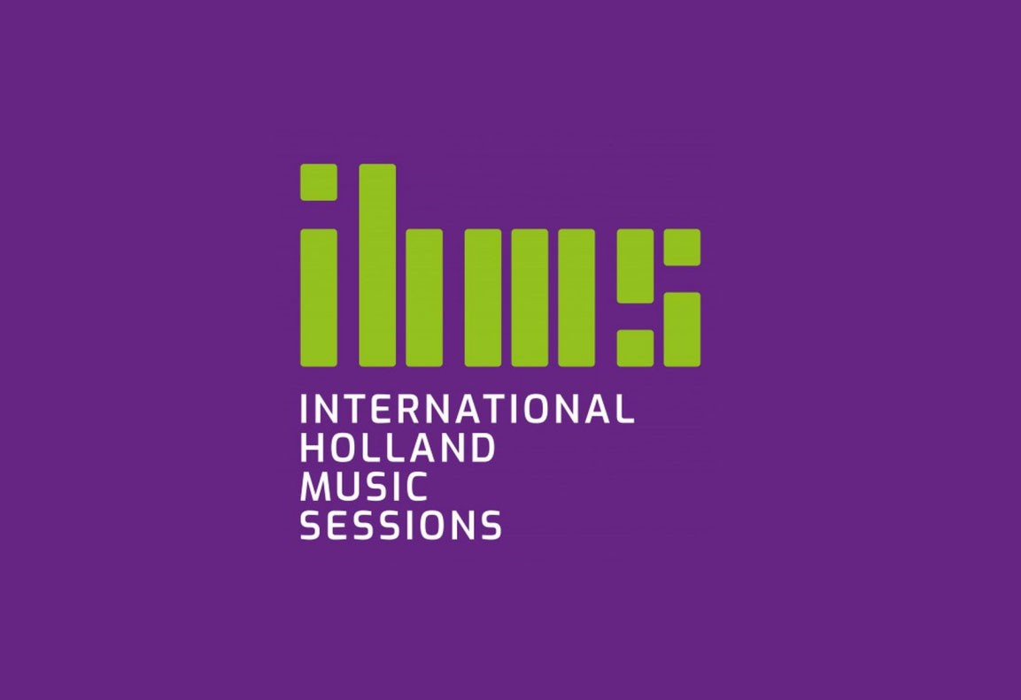 Old logo for IHMS on purple background with lime green letters