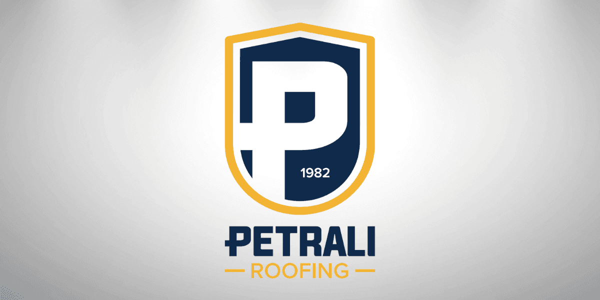 the logo for Petrali Roofing, featuring a shield with a "P" and the company name below it.