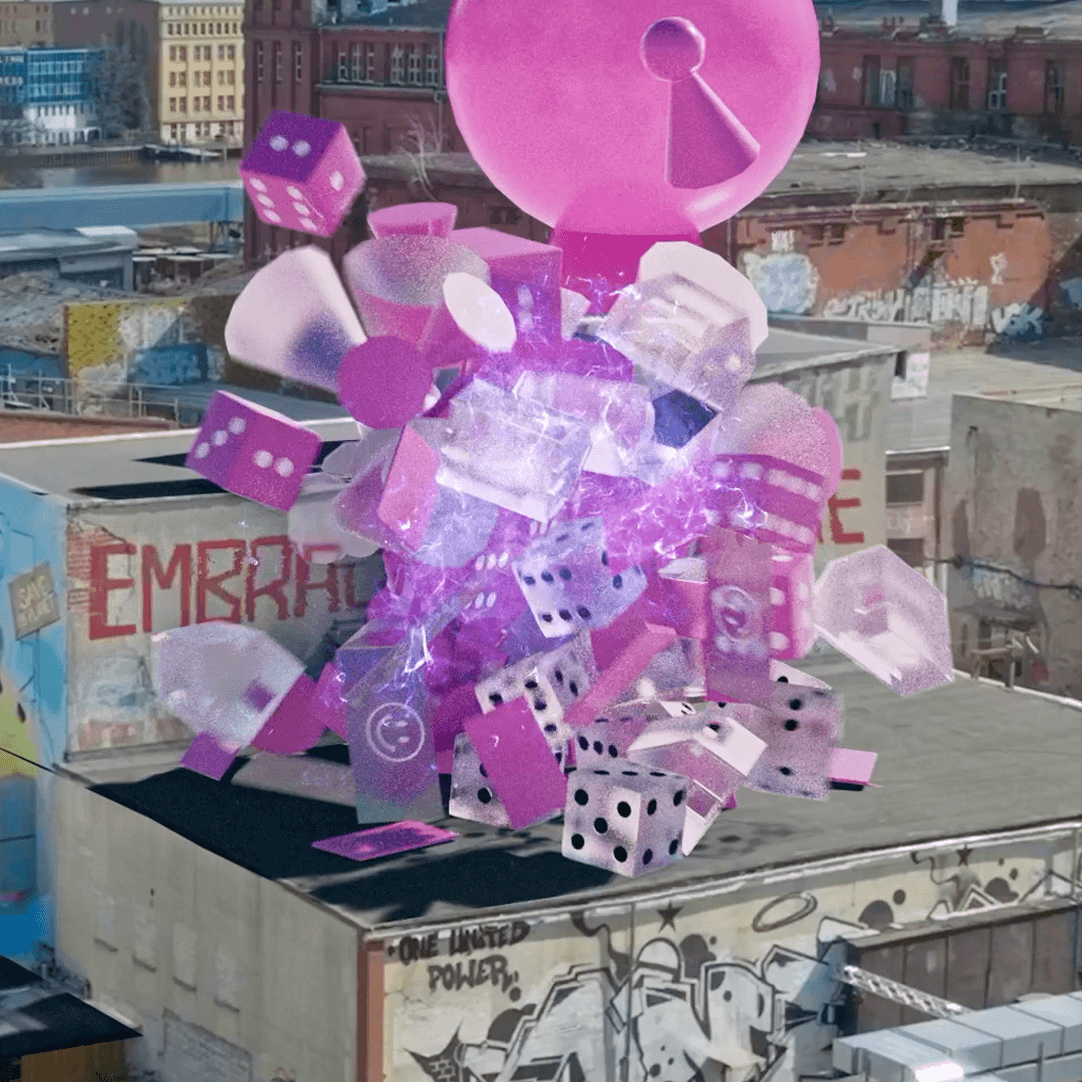 3d rendering of a building with colorful elements popping in the background