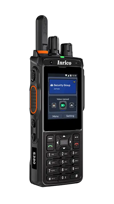 Inrico S380 Android push-to-talk radio with keypad, front view