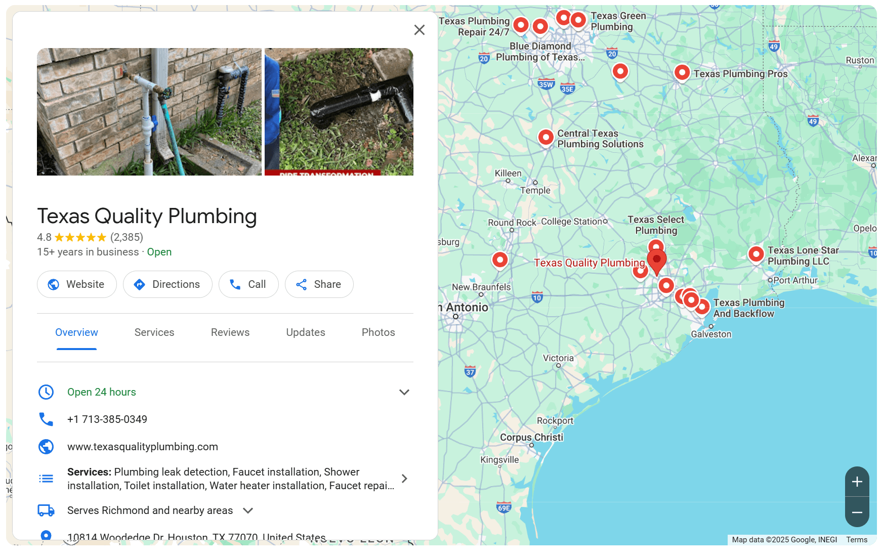 texas quality plumbing google my business profile