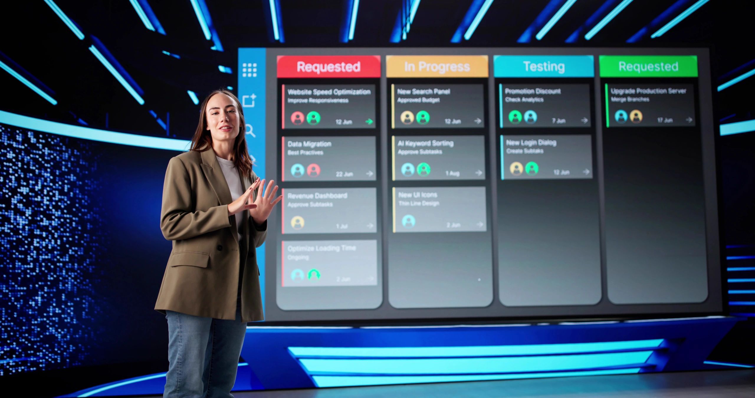 a black and white living room with a large tv