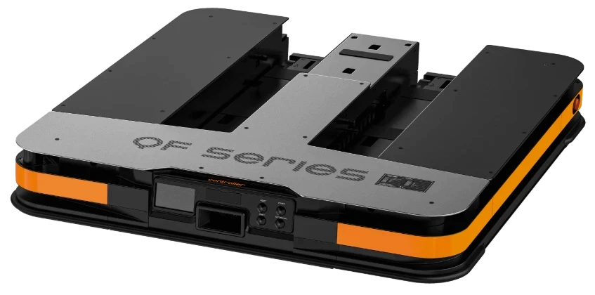 A black and white case with a remote control