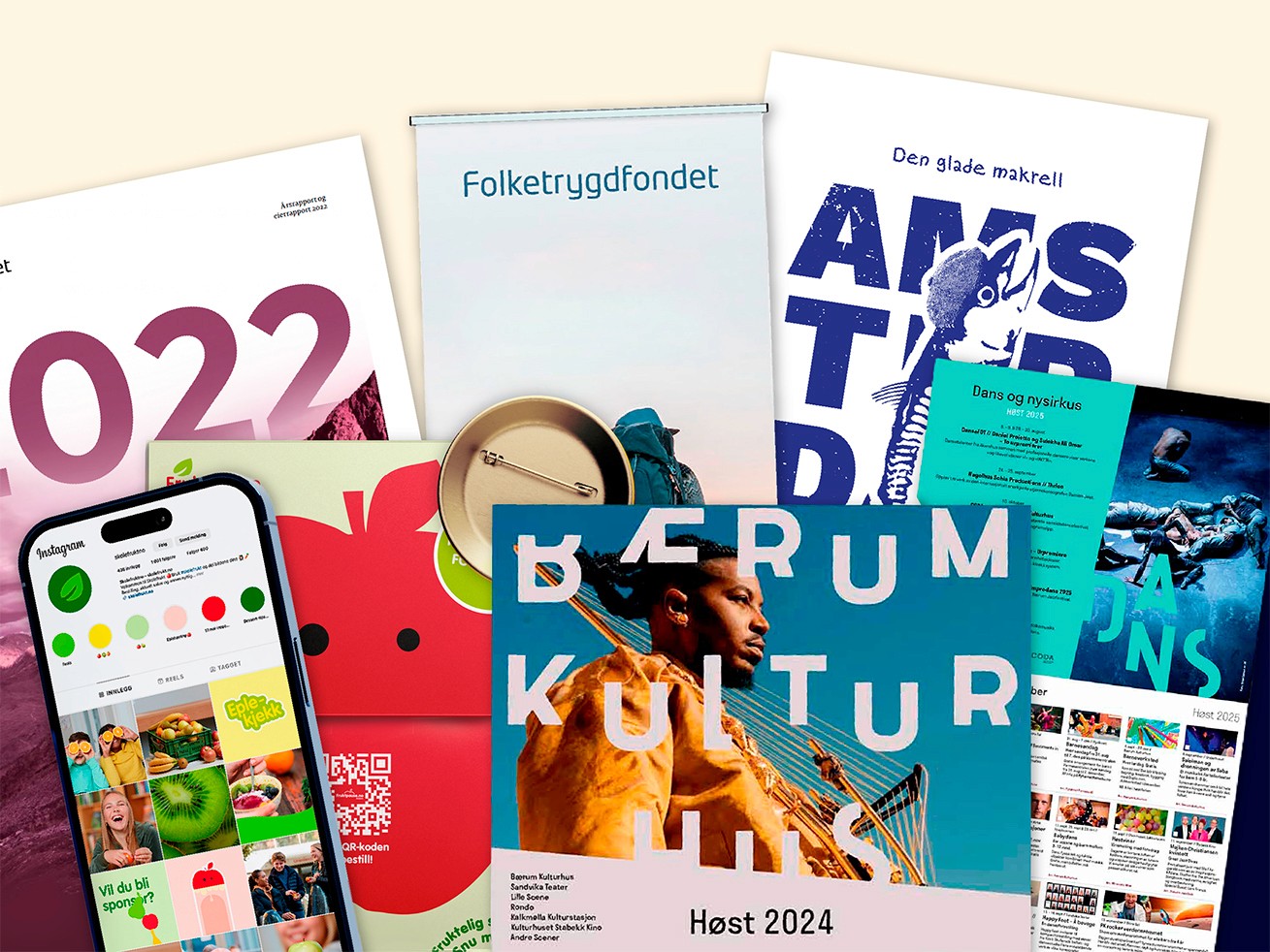 Kollasj med ulike typer kommunikasjonsmateriell
