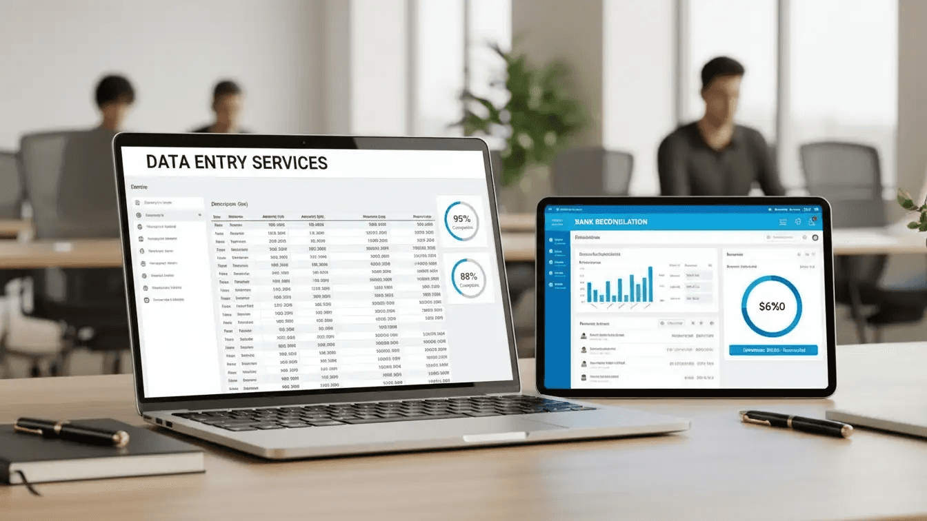 Laptop shows financial data entry services - Accounting Data Categorization