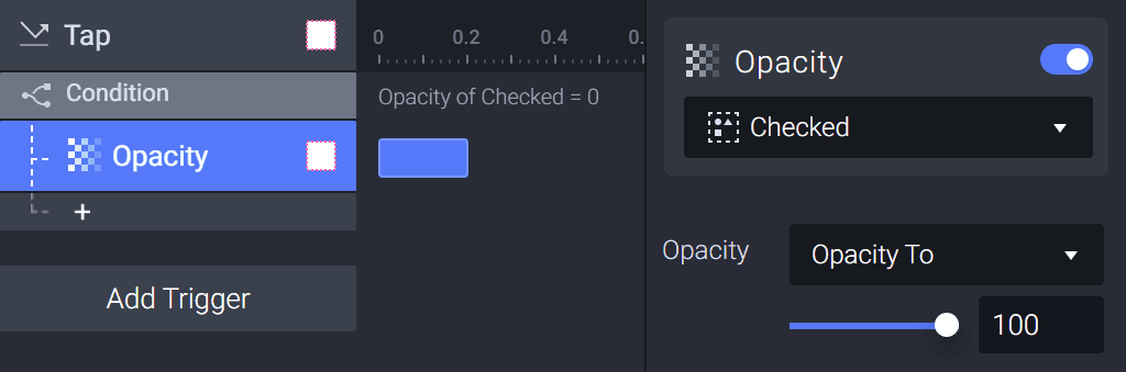 Use an opacity response and set its opacity value to 100