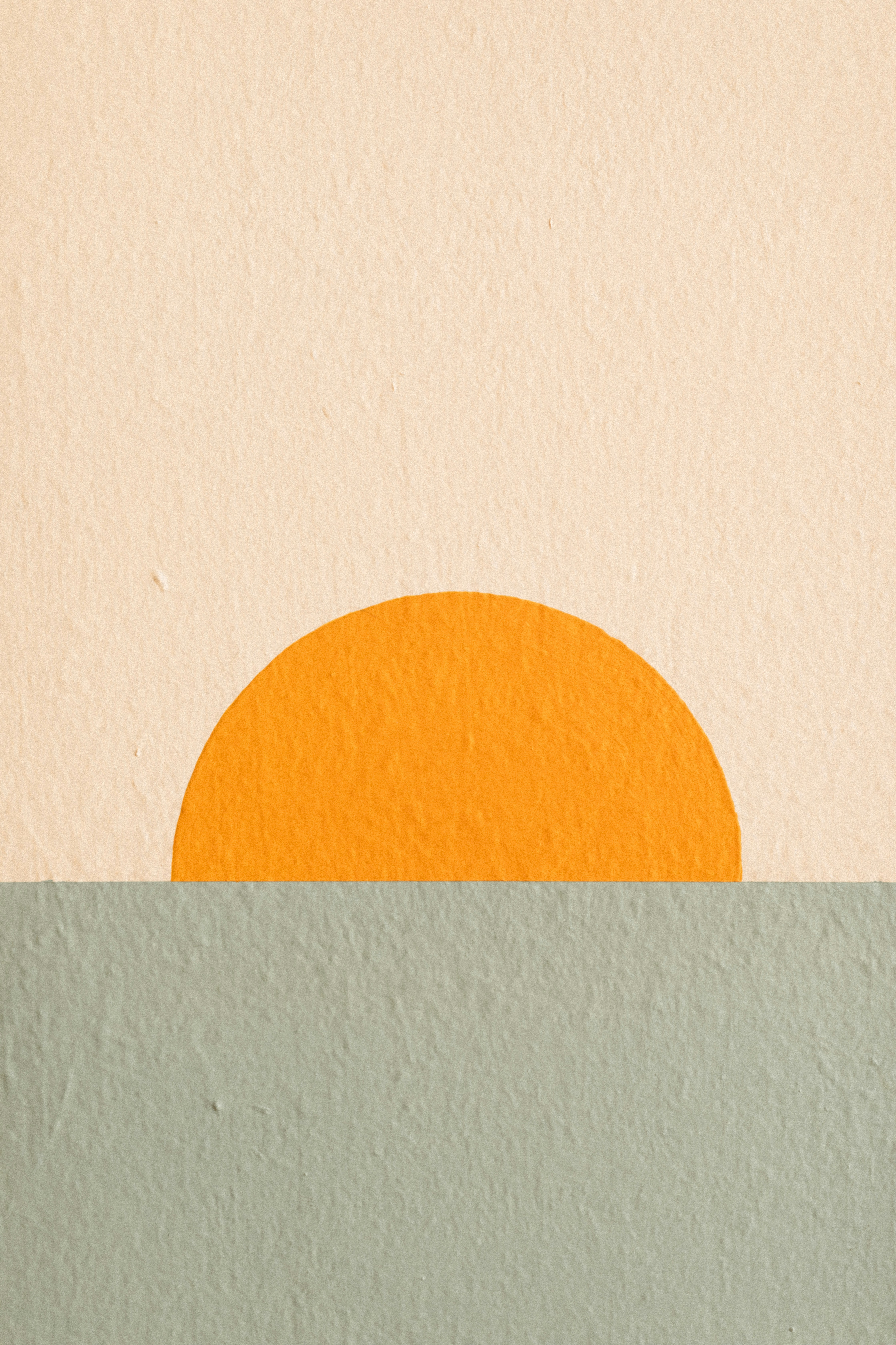 a painting of an orange sun in the middle of a body of water