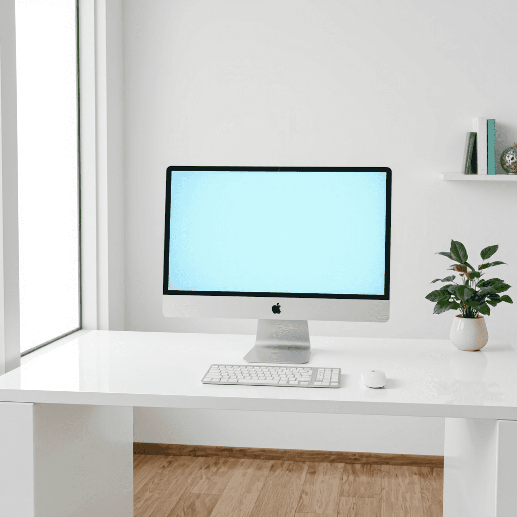 product photography of all-in-one desktop computer with keyboard and mouse