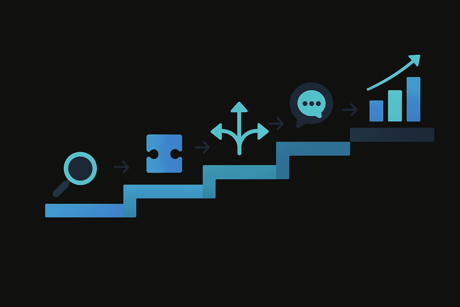 Five-step staircase diagram illustrating deployment process for smart dunning and ROI tracking