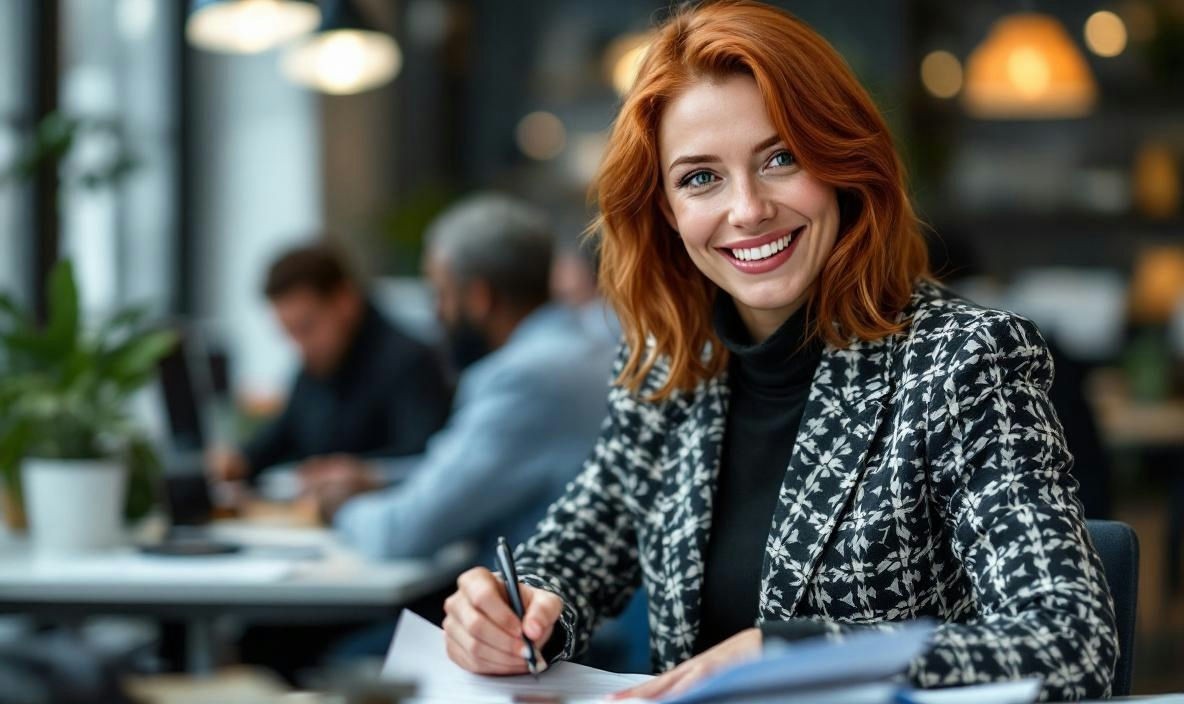 Woman sitting at a desk writing
