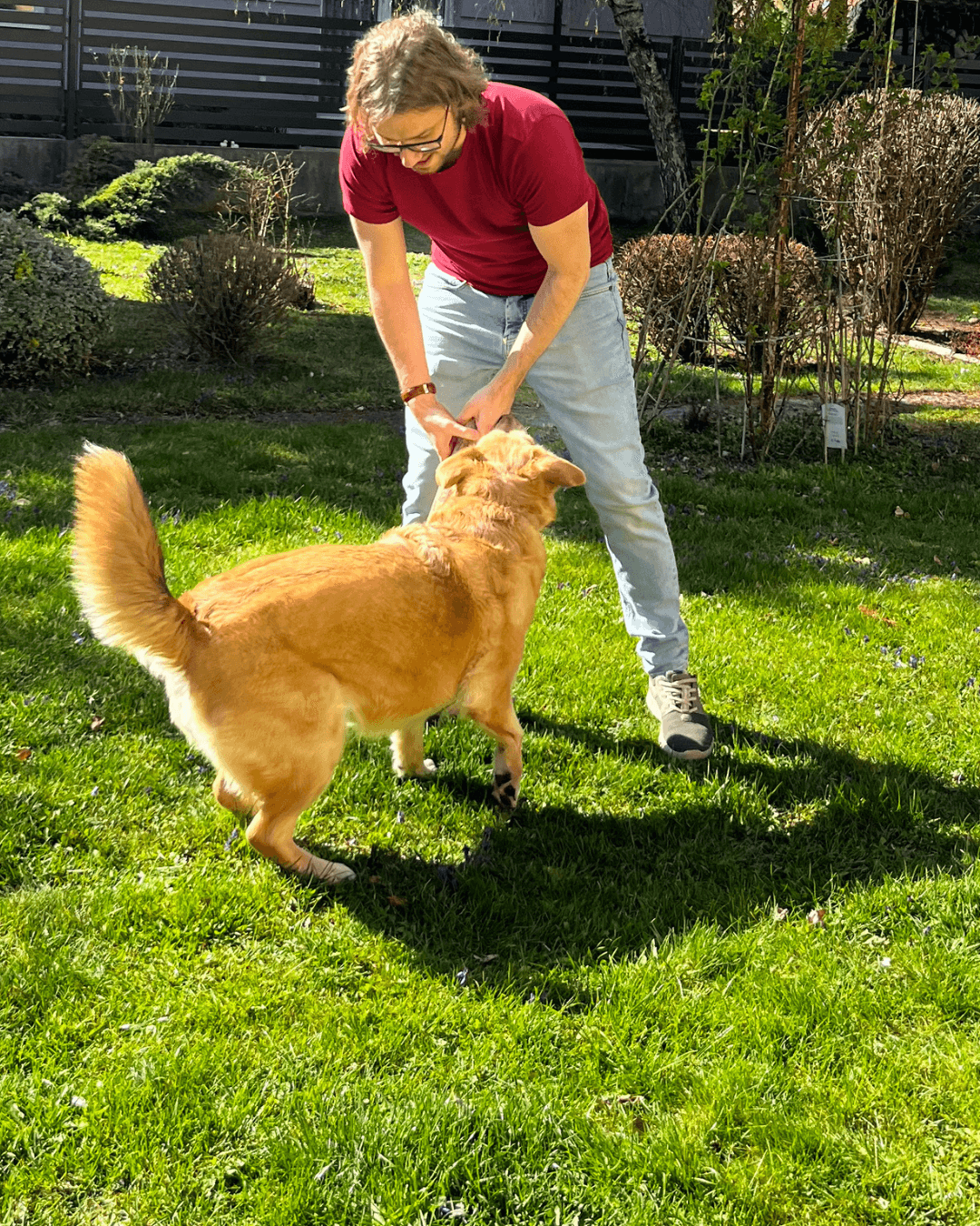 Mężczyzna bawi się z psem