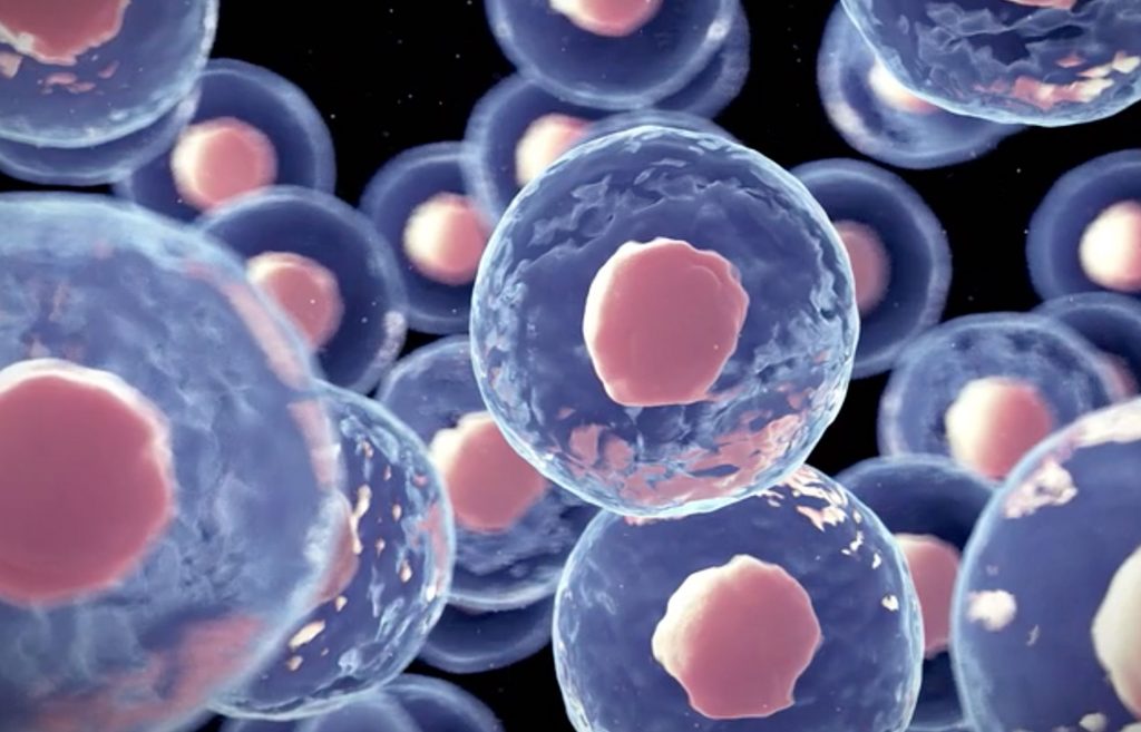 Close-up of a blue microscopic structure resembling a virus with detailed surface textures.