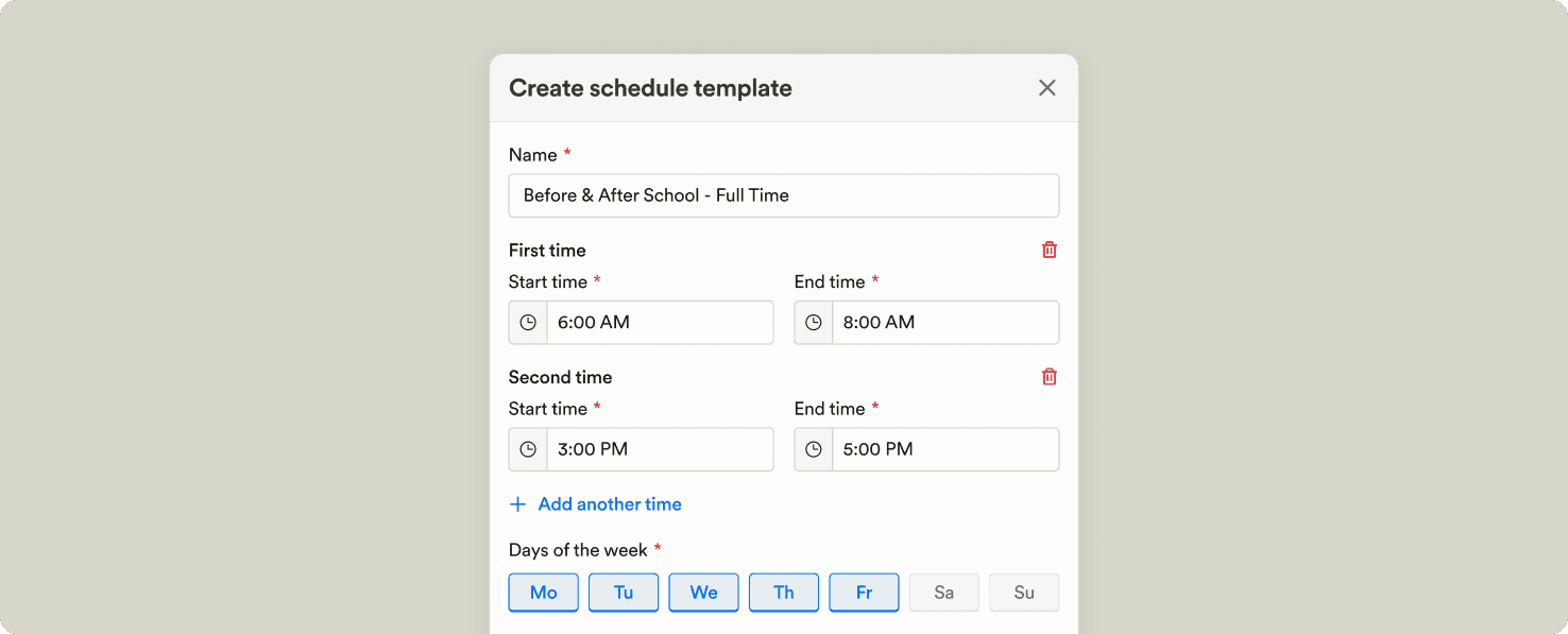 Multiple time blocks on a schedule template