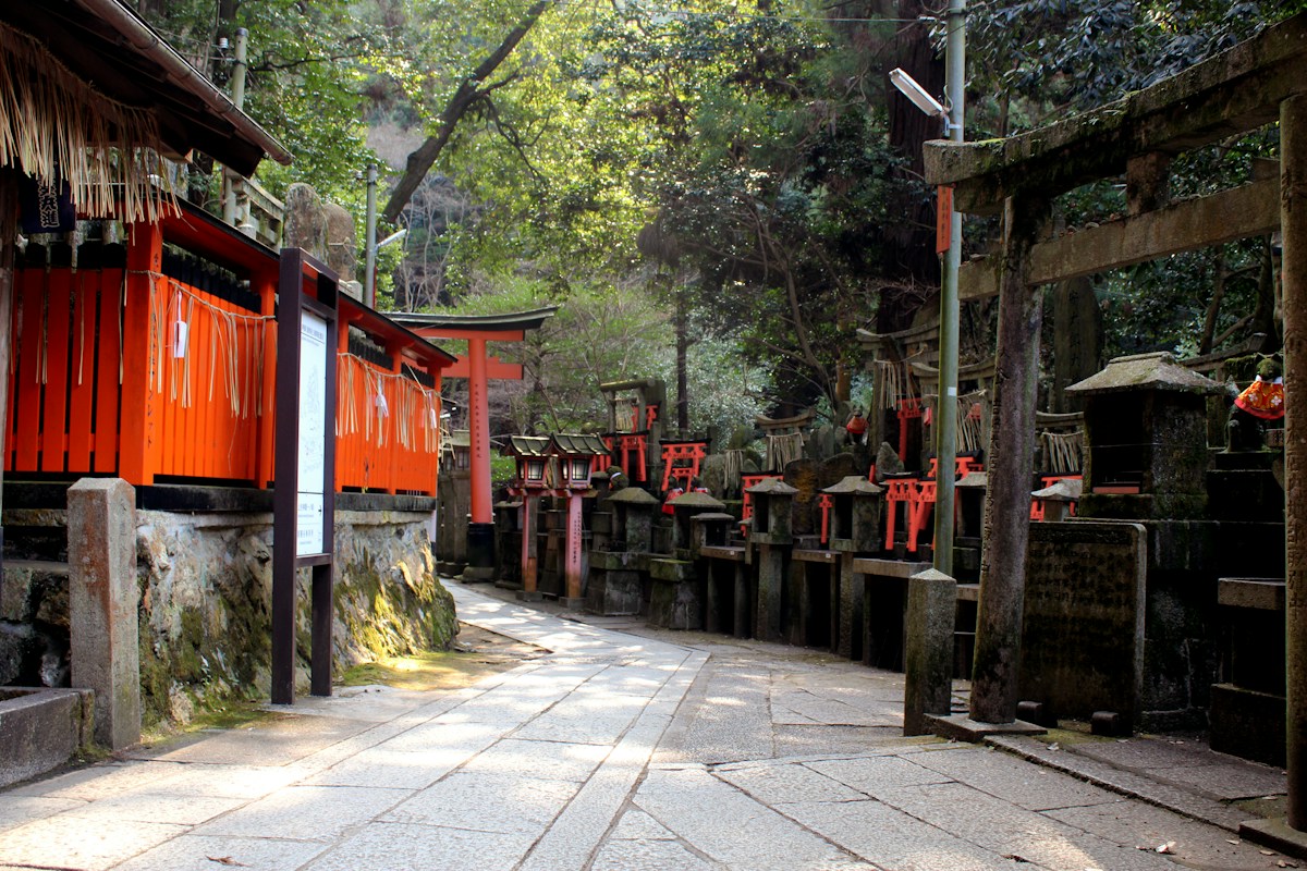 A path lined with torii gates at Fushimi Inari