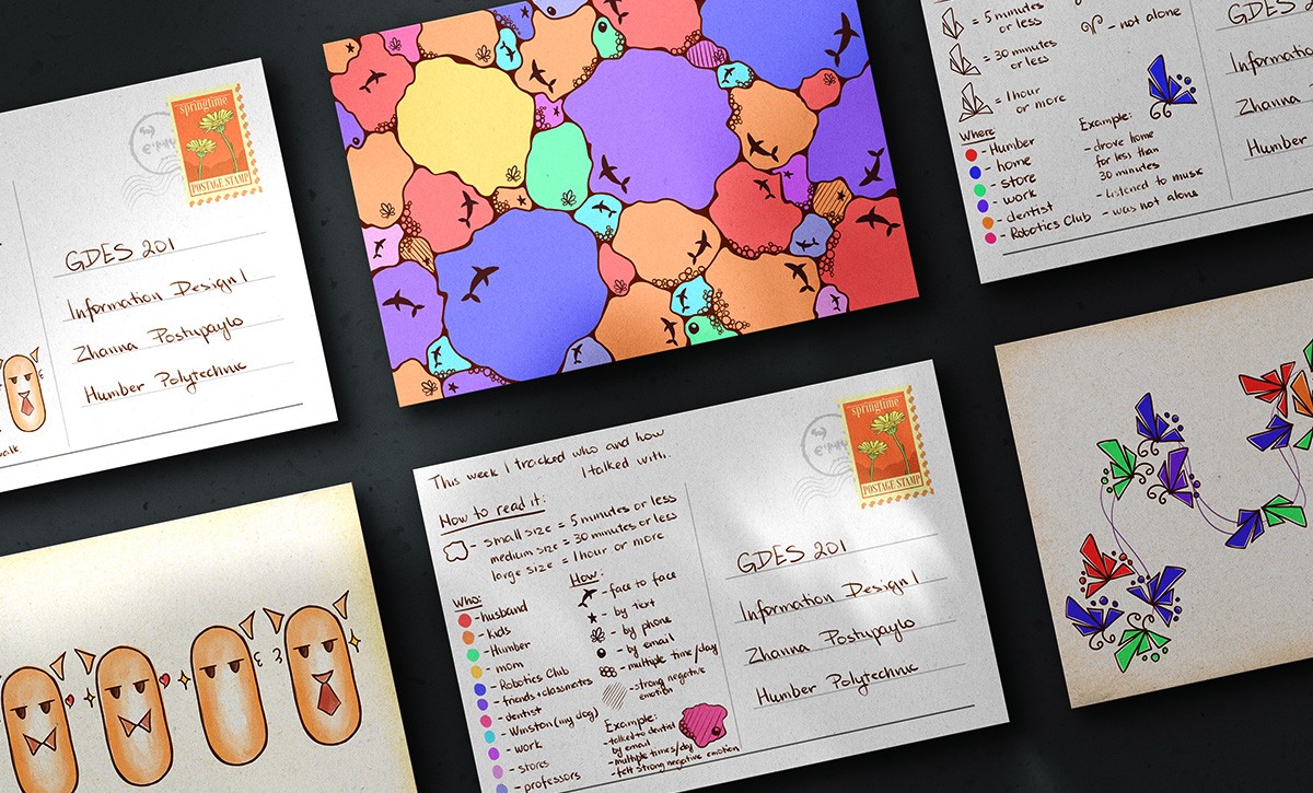 A grid of cards with abstract illustration on them