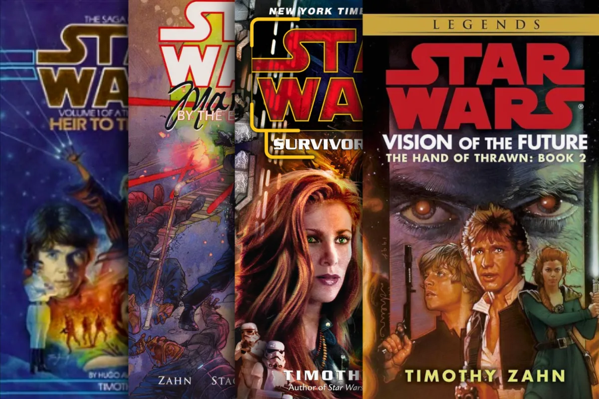 A collage of book covers featuring Mara Jade’s most essential stories in Star Wars Legends. Titles include “Heir to the Empire,” “By the Emperor’s Hand,” “Survivor’s Quest,” and “Vision of the Future.” These books chronicle her journey from the Emperor’s Hand to Jedi Master and her evolving relationship with Luke Skywalker.