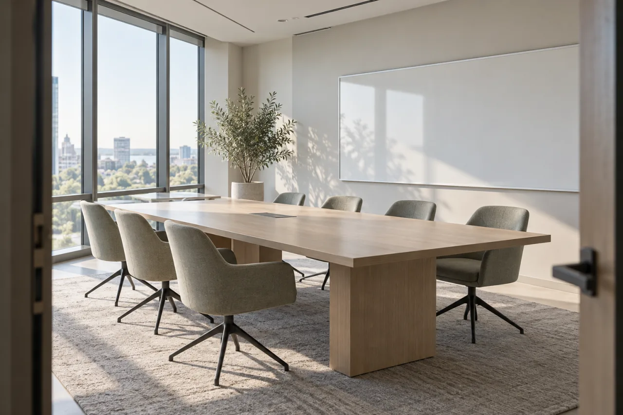 A calm, light meeting room