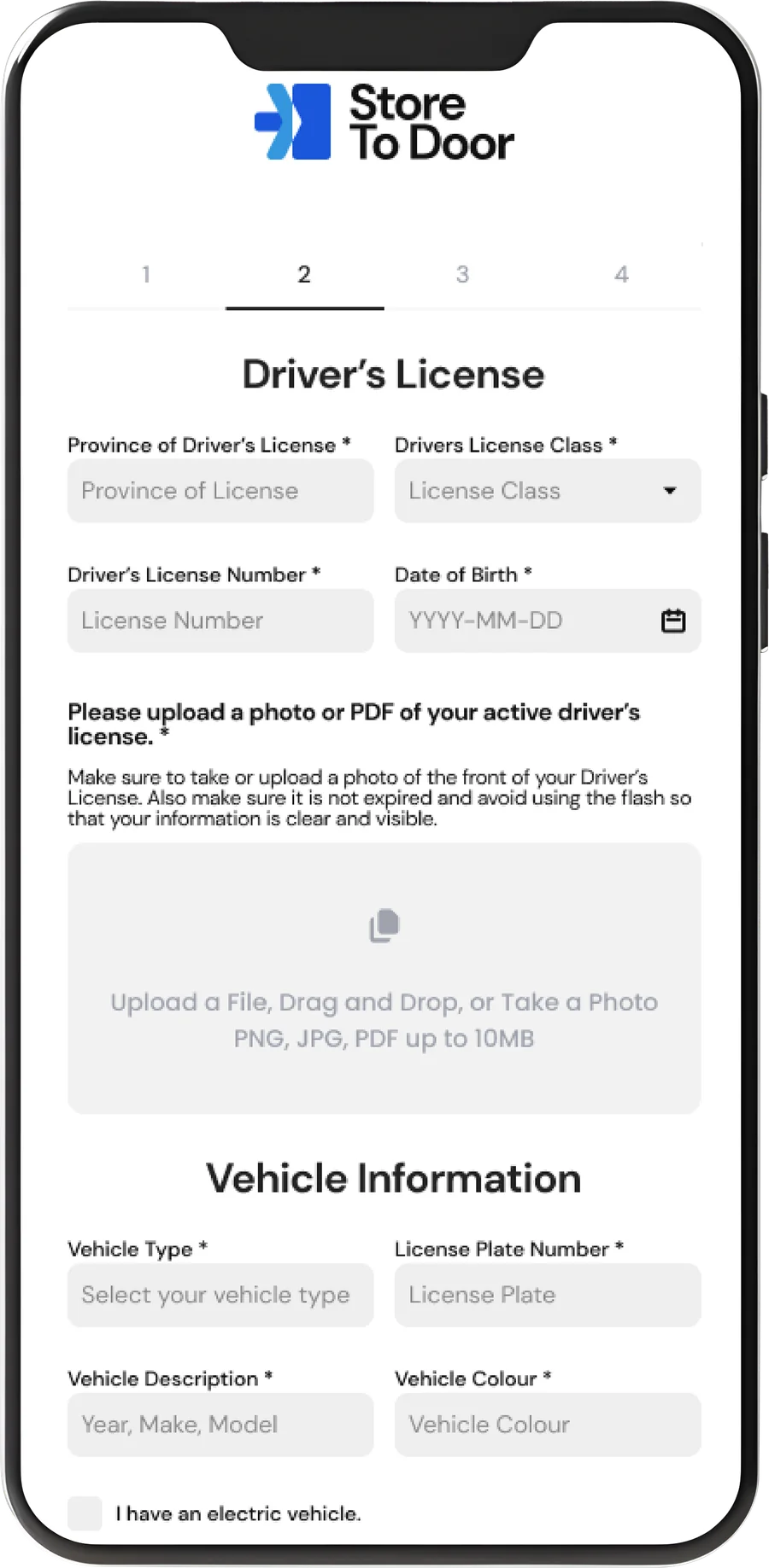 License and vehicle step, alternate upload state