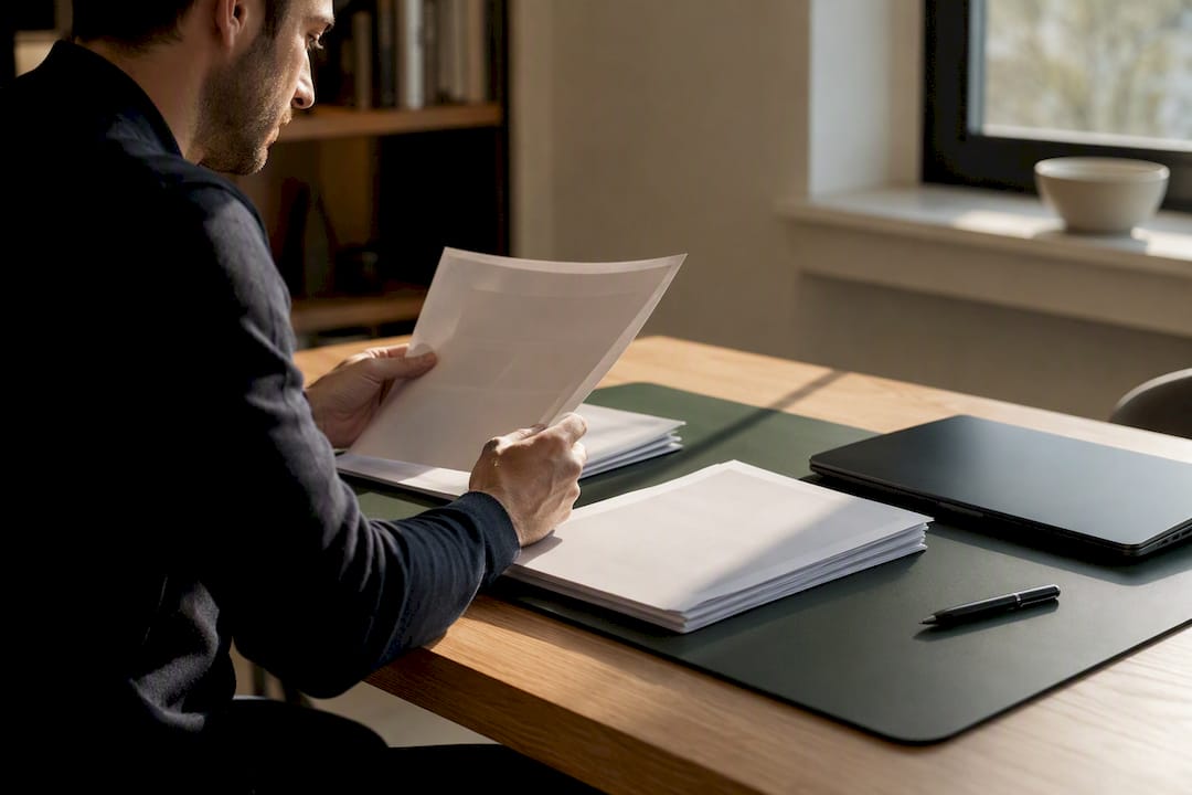 Hands sorting agency proposals on desk