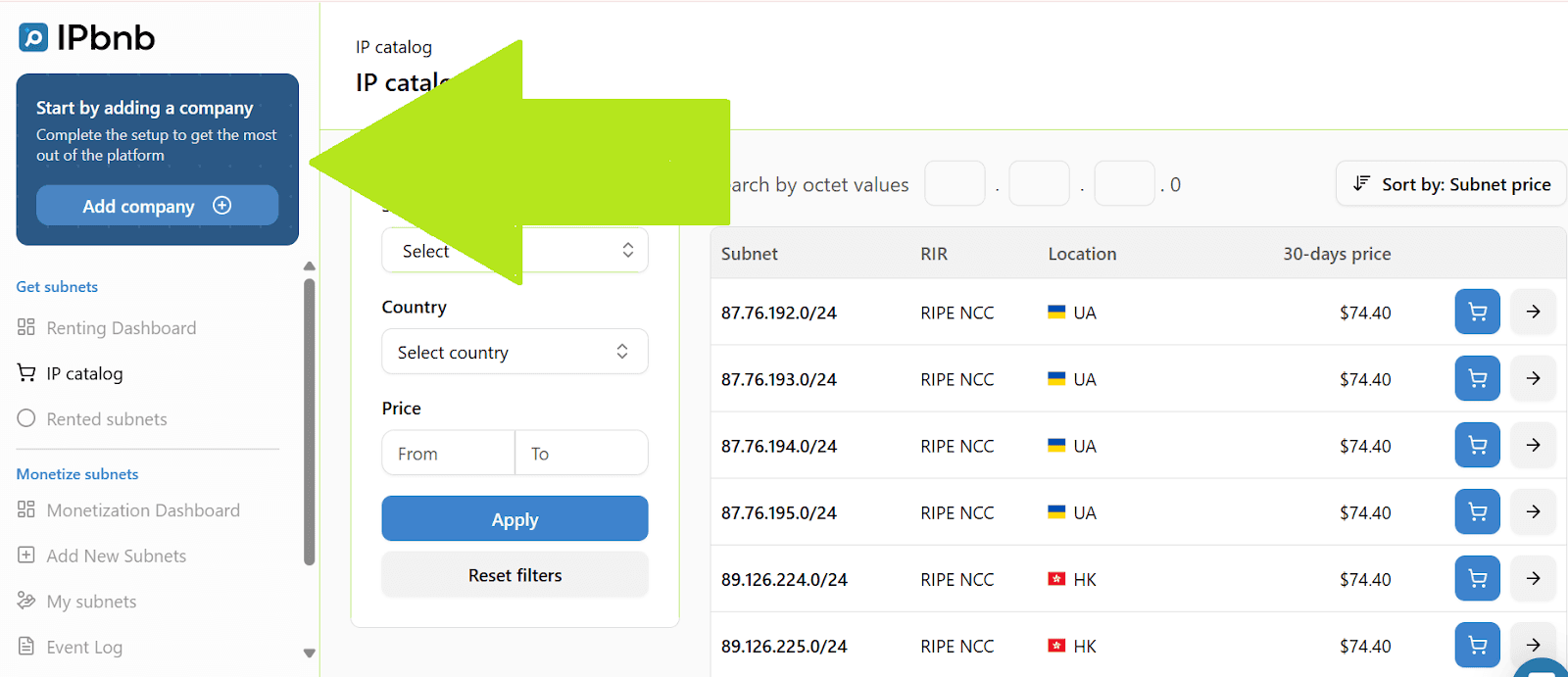 Adding company on IPbnb